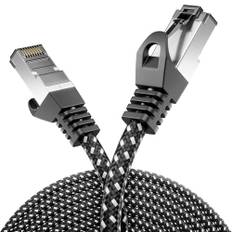 deleyCON 2m CAT7 LAN-Kabel - Nätverkskabel med Koppar- och Nylonjacka - AWG27 600 MHz 10 Gbit/s S-FTP (PIMF) RJ45 Patchkabel Ethernet-Kabel för Internet DSL Routrar - Svart