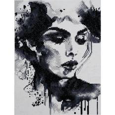 Diamond painting ansikte i svart & vit akvarellstil 30×40 cm