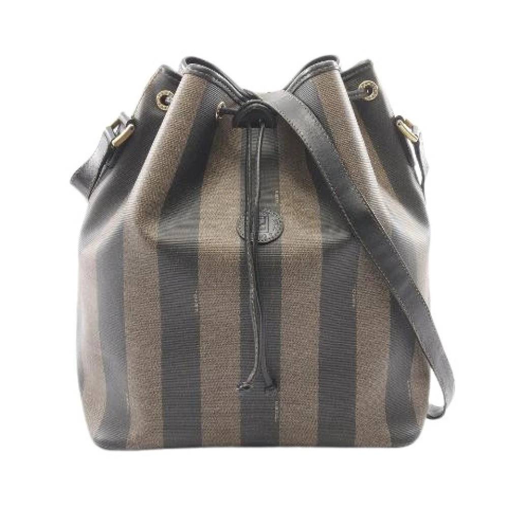 Fendi Vintage Pre-owned Pequin PVC-belagt lærred og læder skuldertaske - Vintage - Dame - Brun - ONE SIZE - Uld