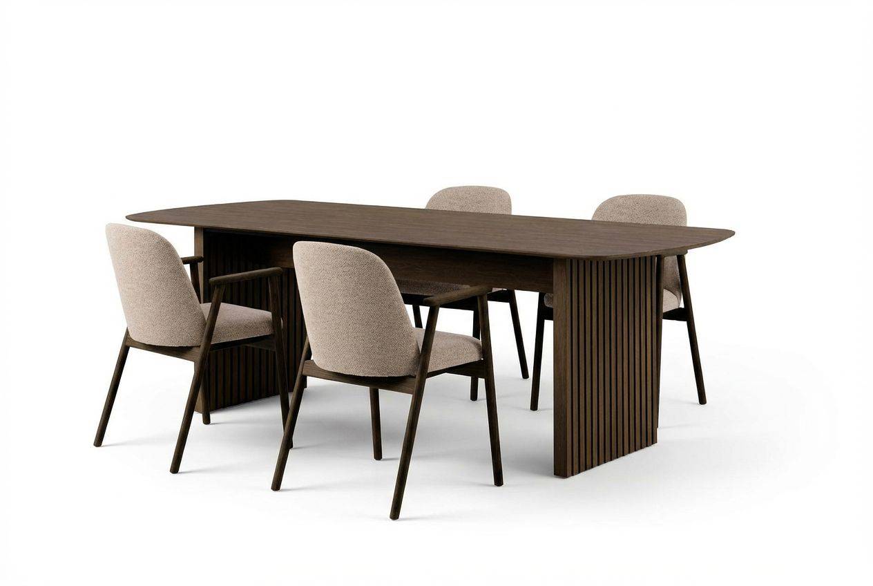 Richeto Matbord 180 cm Rökt Ek med 4 Reciclar Matstolar - ek/Greige Matgrupp Natur,Brun Bark