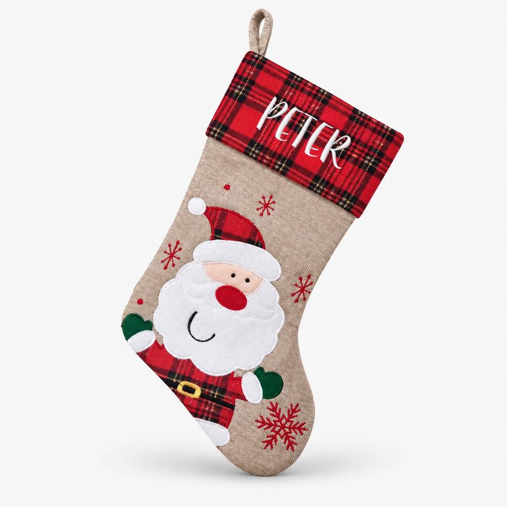 Julstrumpa med namn tomte rutmönster, 45 cm - Röd