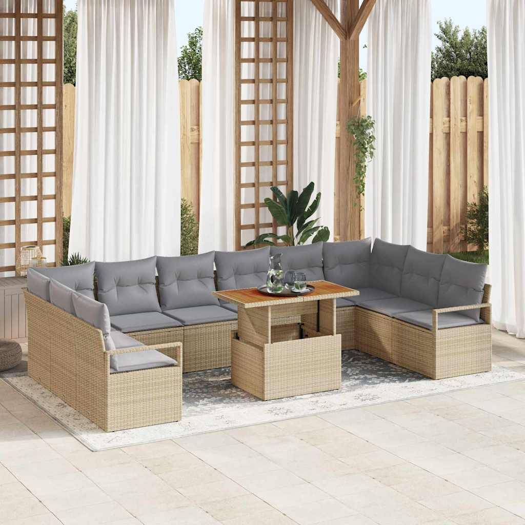 vidaXL Trädgårdsoffset med lagring 11 pcs Beige Poly rattan