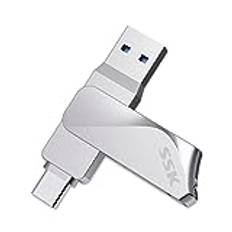 SSK 128GB USB C Flash Drive Dual Drive 2 i 1 OTG USB 3.2 + Type C Memory Stick Thumb Drive, Thunderbolt Flash Drive upp till 150MB/s Transfer Speed Photo Stick för Android PC/Surfplattor/Mac/Laptop