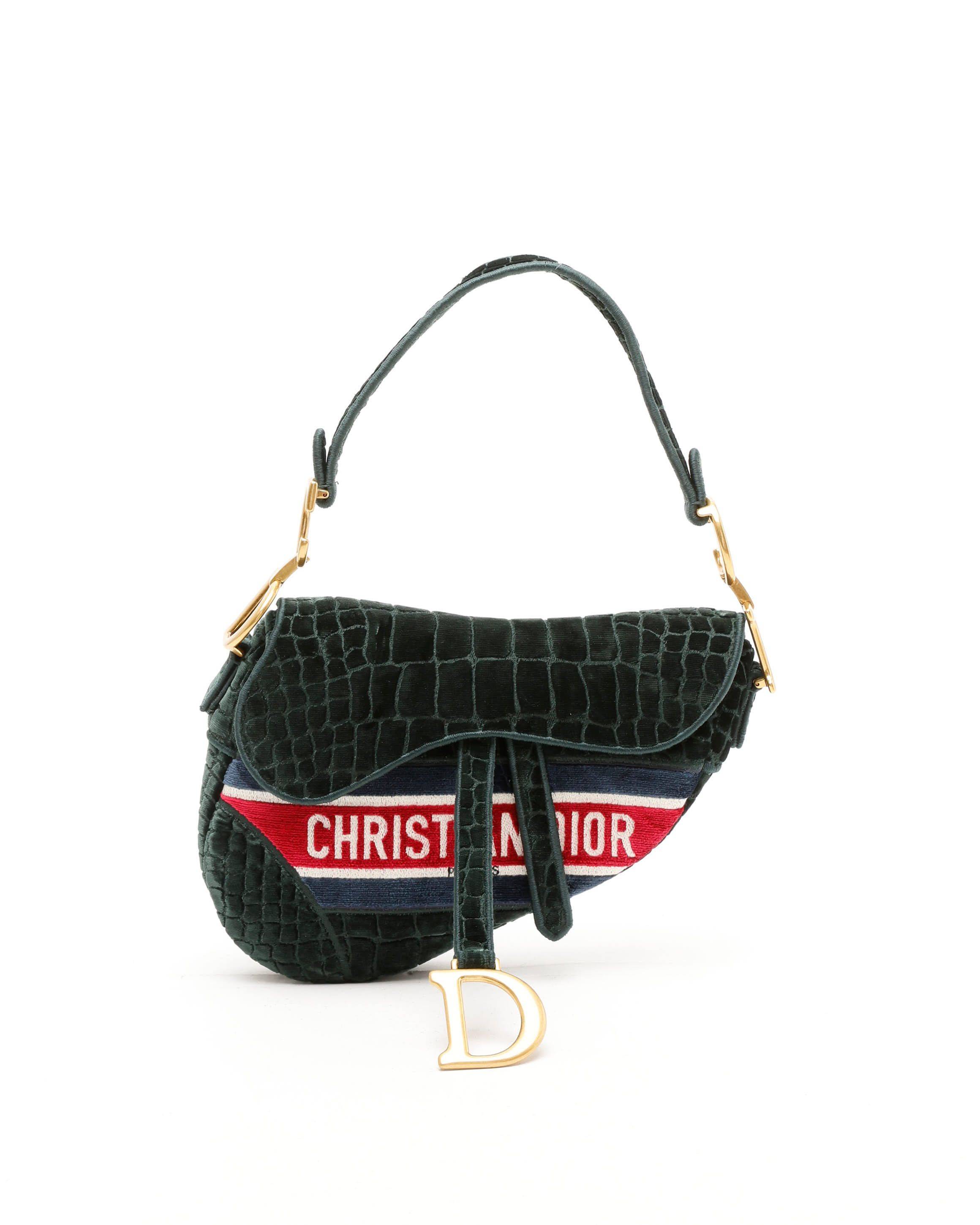 Christian Dior 2021 Embroided Croc Velvet Saddle Bag - Green - One Size