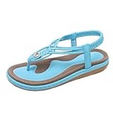 Låga, platta, ömtåliga sandaler för damer, sommarklämma, tåflip-flops, stringtrosor i bohemisk stil, T-band, flätade fritidsskor för strandpromenader, str. 36-42,3,40 (4 38 EU)