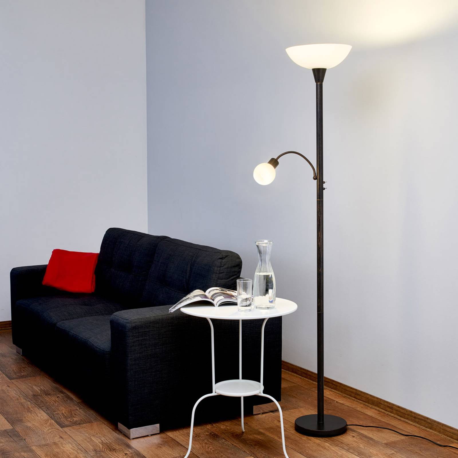 Lindby golvlampa Elaina, läslampa, rostfärgad, 180 cm, E27 Elaina, Brun / rost, Vardagsrum / matsal, Metall, Modern, Golvlampa