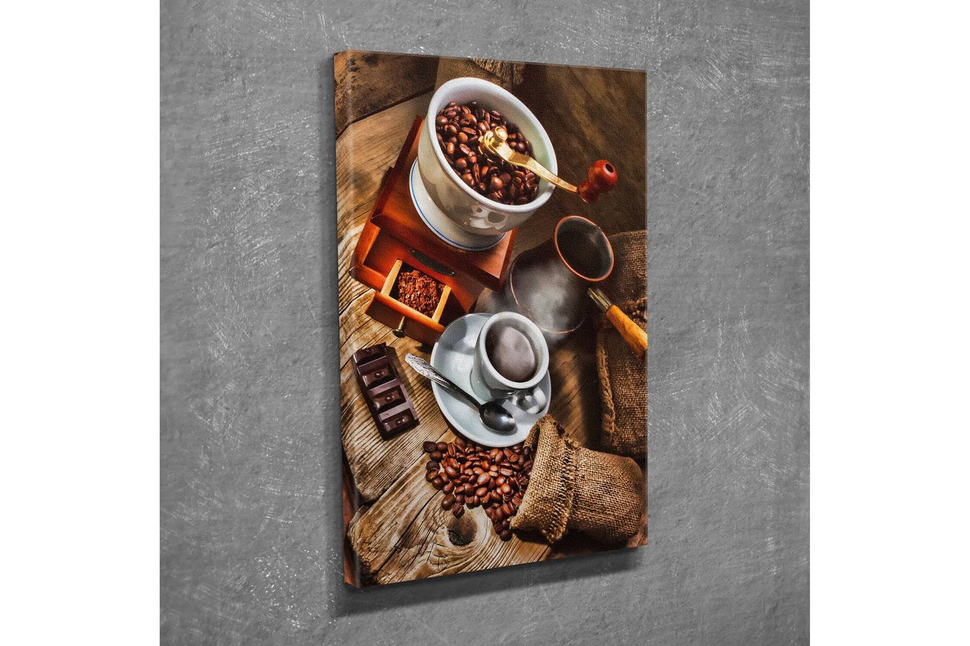 Liten Canvastavla 30x40 cm - Kaffe- och chokladkomposition med rostade kaffebönor Brun / Beige Svart
