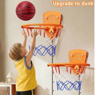 1 st basketkorgset för barn, borrfri inomhusbasketring, skottkorg för barn, för interaktion mellan förälder och barn i hemmet, tyst boll, väggmonterat - Multifärgad (basketkorg,Basketram + basketboll)