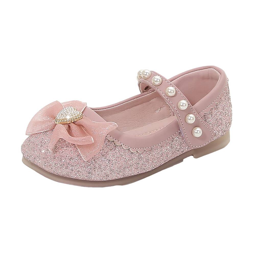 Pigesko Glitter Prinsessesko Blomst Mary Jane Lave Hæle Fest Bryllup Gallasko til Småbørn Børn Pink 6-7 År.