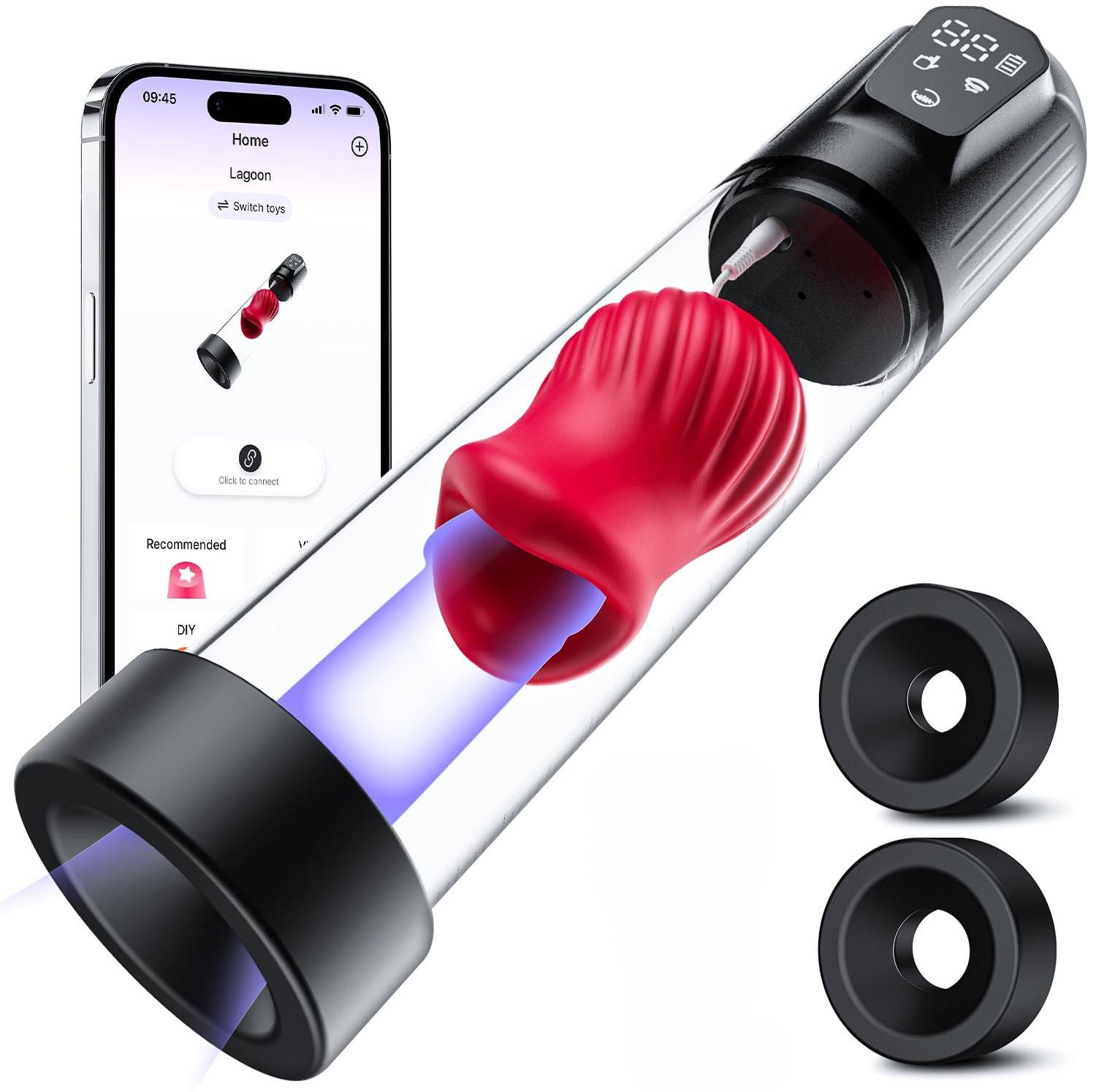 SuperLove Automatic Vaccum Pump Masturbator with Suction & Vibration & App - svart.