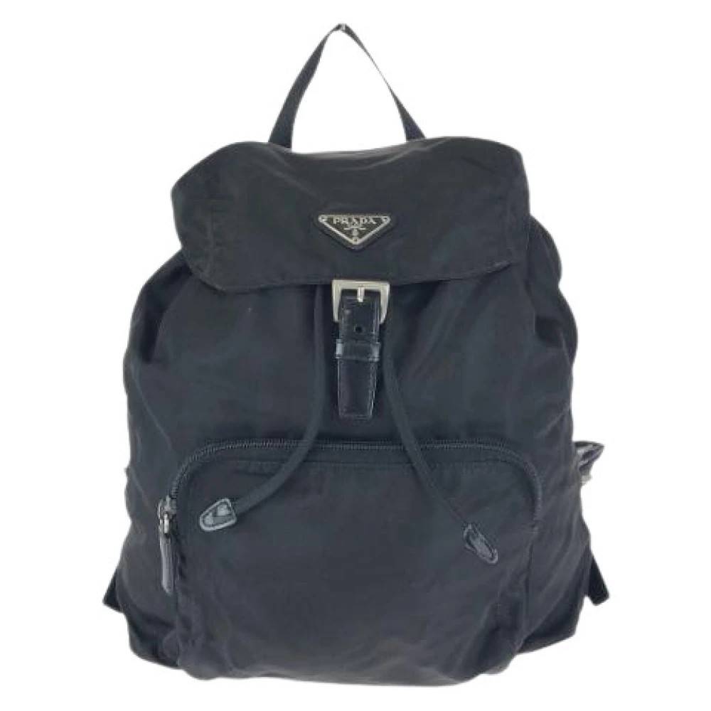 Prada Vintage Pre-owned Nylon Leather Tessuto Logo Backpack - Vintage - Dame - Sort - ONE SIZE - Nylon