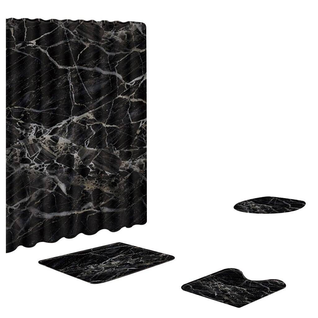 Marmormönster duschdraperi set polyester vattentät baddraperi 180 x 180cm med badrum matta set a701 - A