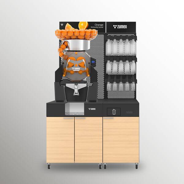 Zumex Speed S+ Plus Juice Corner Podium i Olieret Eg med flaskeholder.