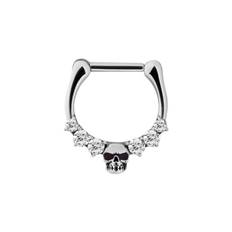 Clicker ring – Piercingsmycke i kirurgiskt stål – Döskalle med vita kristaller (1,6 mm, 8mm)