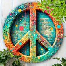 1 st, 8x8 tum [Vintage Metal Wall Peace Sign] Vintage Peace Sign Metal Wall Art - Idealisk för hem, bar, café och garage inredning, slumpmässig håldes - Multifärgad (En-Storlek)