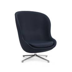 Normann Copenhagen Hyg lænestol læder Ultra 41573 navy, drejefod i aluminium