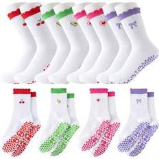 4 par/Söta Pilates Grip-strumpor För Damer Halkfria Yoga Grippy-strumpor Ruffle Athletic Crew-strumpor För Pilates Yoga Barre Balett Barfotaträning - Multifärgad (En-Storlek)