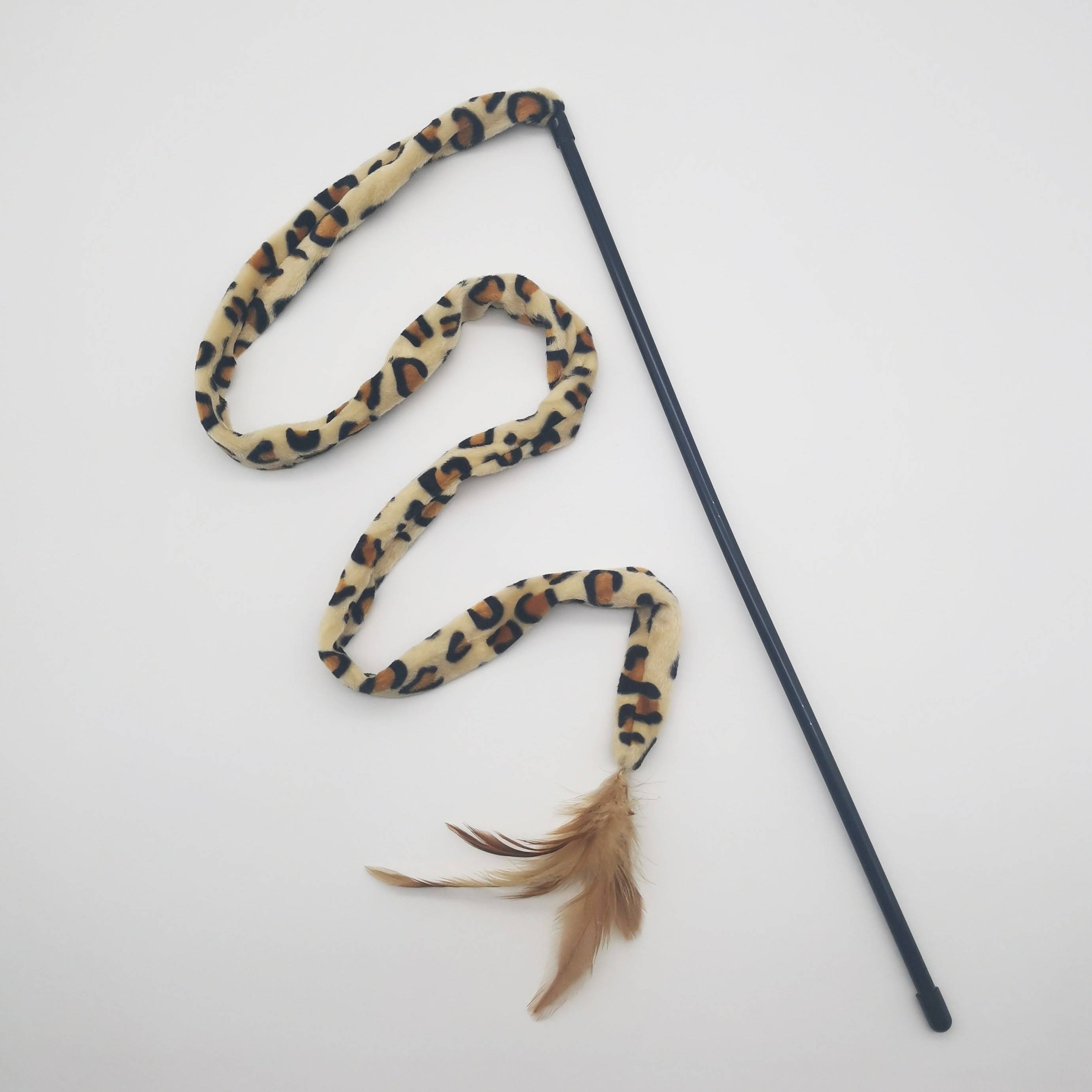 TEMU Leopard Print Cat Teaser Wand - Interactive Cat Teaser Stick, Made Of Durable Polyester Material, Suitable For All Cat Breeds, With Simulated Feathers, Without Battery