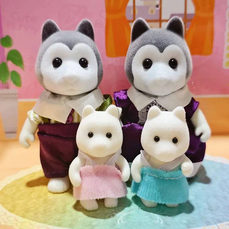 Forest Family Reindeer Rabbit Panda Animal Simulation Dollhouse Furniture Toy Set - Husky Family