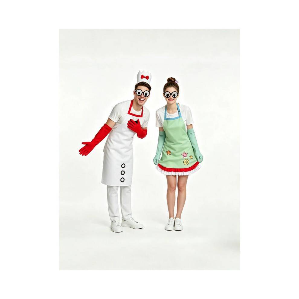 (men, XL) Funny Couple Aprons Set Knife and Fork Print Kitchen Baking Apron Karen Beverly Style Cosplay Costume 2 Pack Adjustable