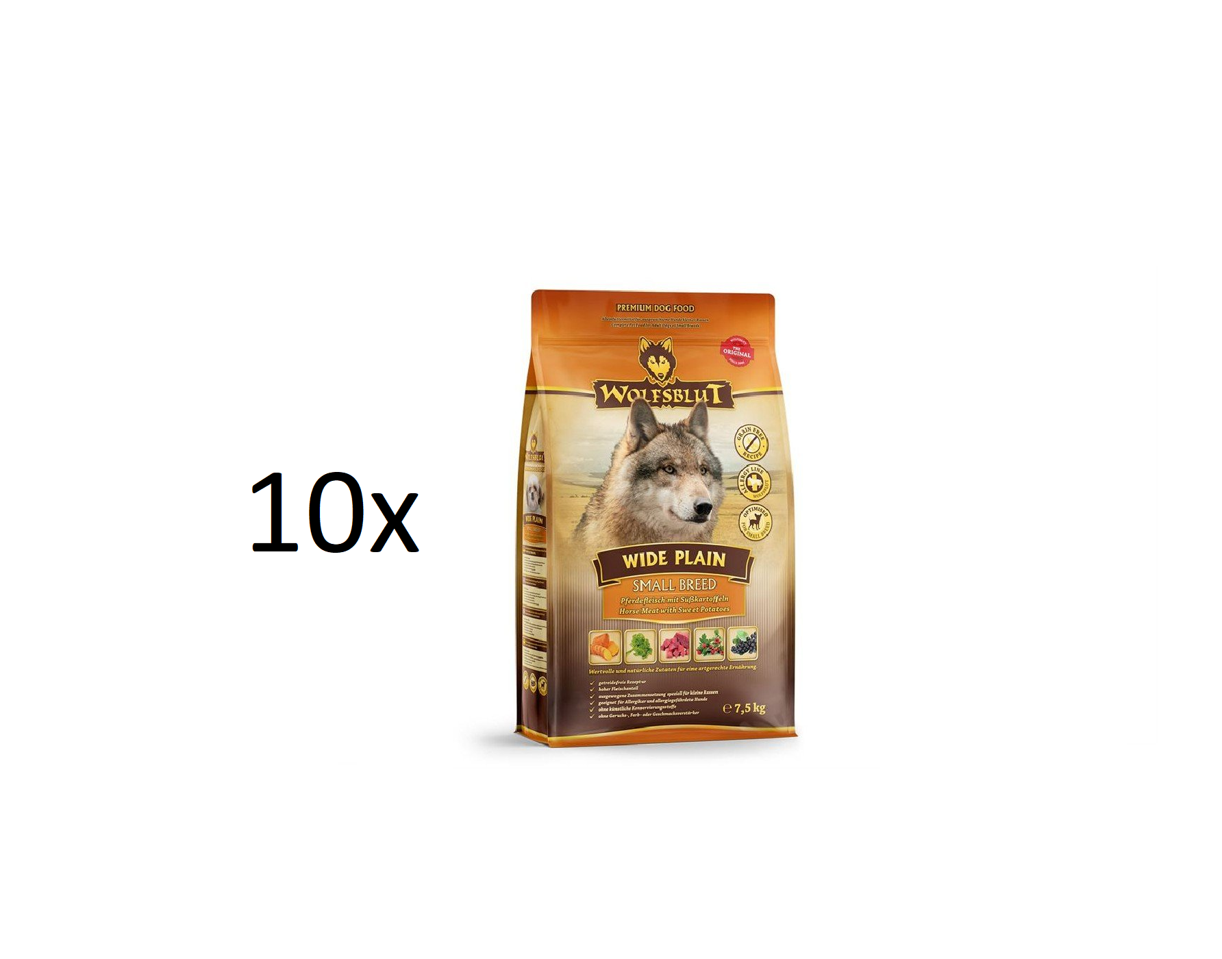 Wolfsblut - 10x Hundefoder - Wide plain med Hest, small breed  7,5 kg. - Storkøb - Fri fragt og klar til levering - Prismatch
