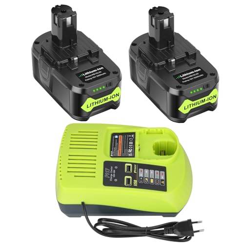 REACELL 2X 18V 5,5Ah P108 Ersättningsbatteri för Ryobi + 3A 12V-18V Laddare P117 för P108 P107 P105 P100 P101 RB18L40 RB18L50 Batteri Med LED-indikator