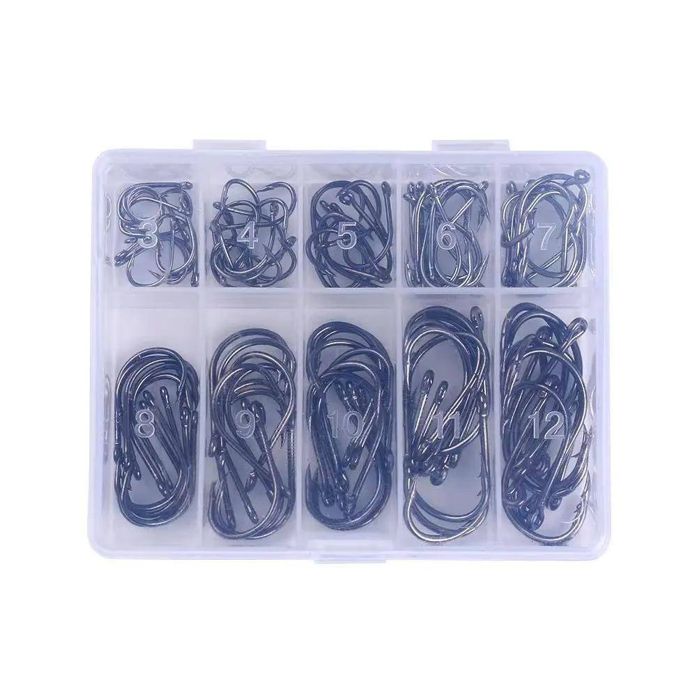 100 PCs Boxed Fishhook Tube Payment Yi Shi Ni 3-12 Barbed Fishing Hook with Hole Black and Golden Super Rod Fishhook