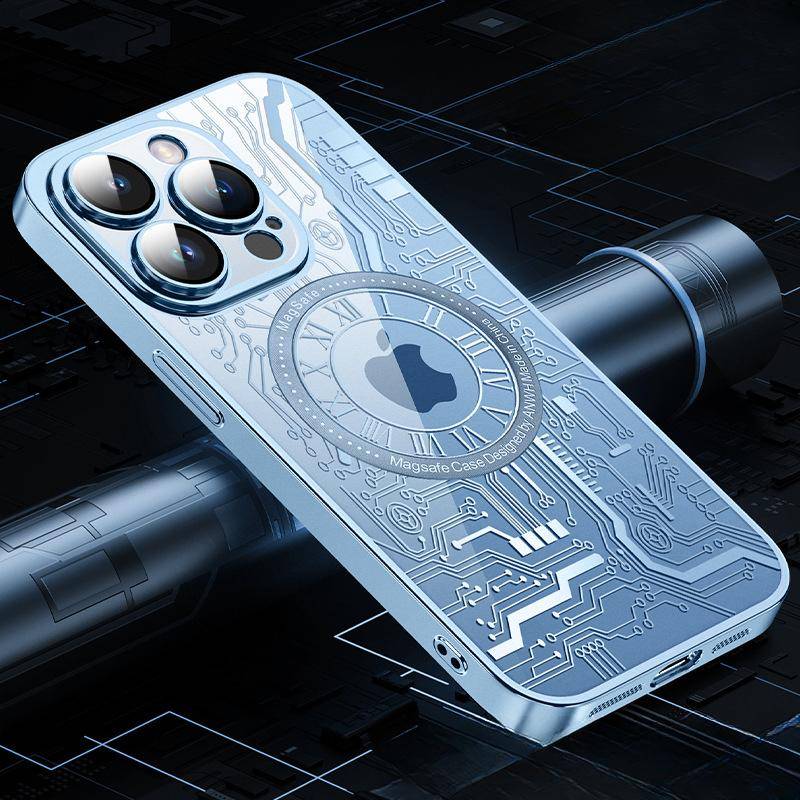 Gäller Apple 16 Promax Magnetiskt Telefonfodral IPhone 15 Linjemönster Teknologi Plätering Ultratunt PC Hårt Skal Apple 11Promax