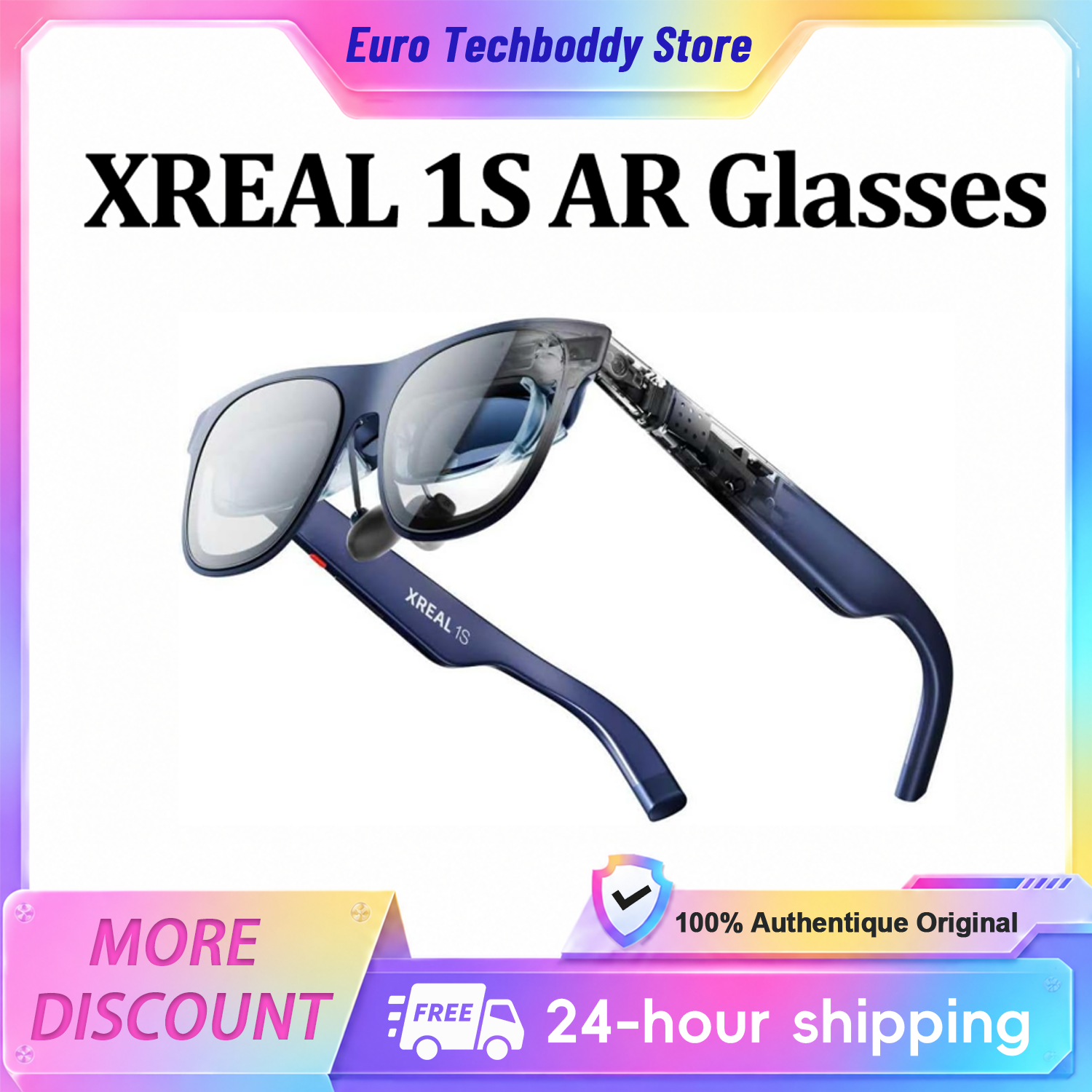 Xreal 1S Ar Glasses |   Xreal 1S Ar Glasses - Xr Smart Glasses with 500" Virtual Screen, 3Dof, True 3D, Portable Hd Display, X1 Chip - Compatible with iPhone 17/16, Switch, Handhelds, Like