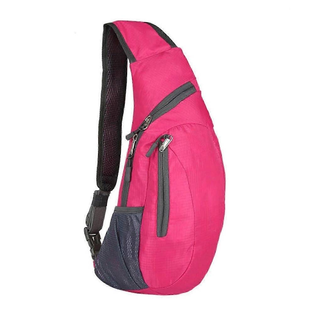 (Rose Red) Unisex Chest Bag Pack Waterproof Travel Sport Nylon Crossbody Shoulder Sling Bags Men