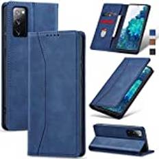 Jasonyu Skal för Samsung Galaxy S20 FE,Läder Vikbart Skyddande Fodral [Hölster, Magnetisk, kortfack, stativfunktion] Wallet Leather Case Cover för Samsung S20 FE (Blå)