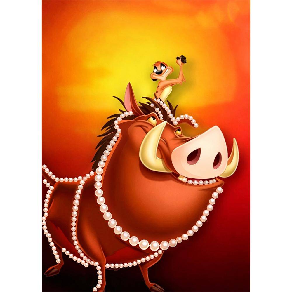 Disney DIY Pearl Painting Timon and Peng Peng Decorative Painting Creative Ornaments Friends Gifts Desktop Furnishings Home Decoration 30x40