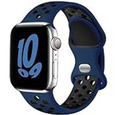 Upeak Sportrem kompatibel med Apple Watch-rem 40 mm 38 mm 41 mm 42 mm, andningsbart silikon dubbelt hål snäppband för iWatch rem serie 10 9 8 7 6 5 4 3 2 1/SE/Ultra, S, midnattblå/svart