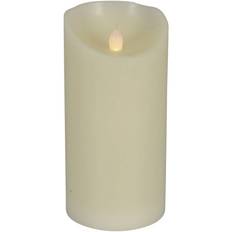 LED bloklys 15cm Ø7,5cm plast med pulserende flamme hvid