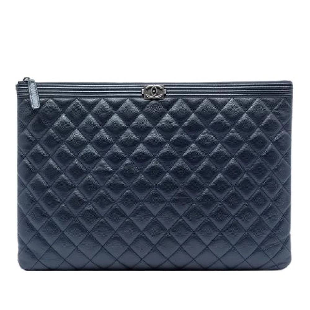 Chanel Vintage Pre-owned Quilted Caviar Leather Clutch - Vintage - Dame - Blå - ONE SIZE - Læder