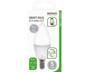 Deltaco Smart E14 Vit, WiFi, 4.5W, 2700K-6500K, dimbar - Fyndvara