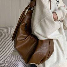 Large-Capacity Retro Soft Leather Pleated Crescent Bag, Featuring A Laid-Back Style, Casual And Versatile, Perfect For Commuting As A Shoulder Or Cros - Brown