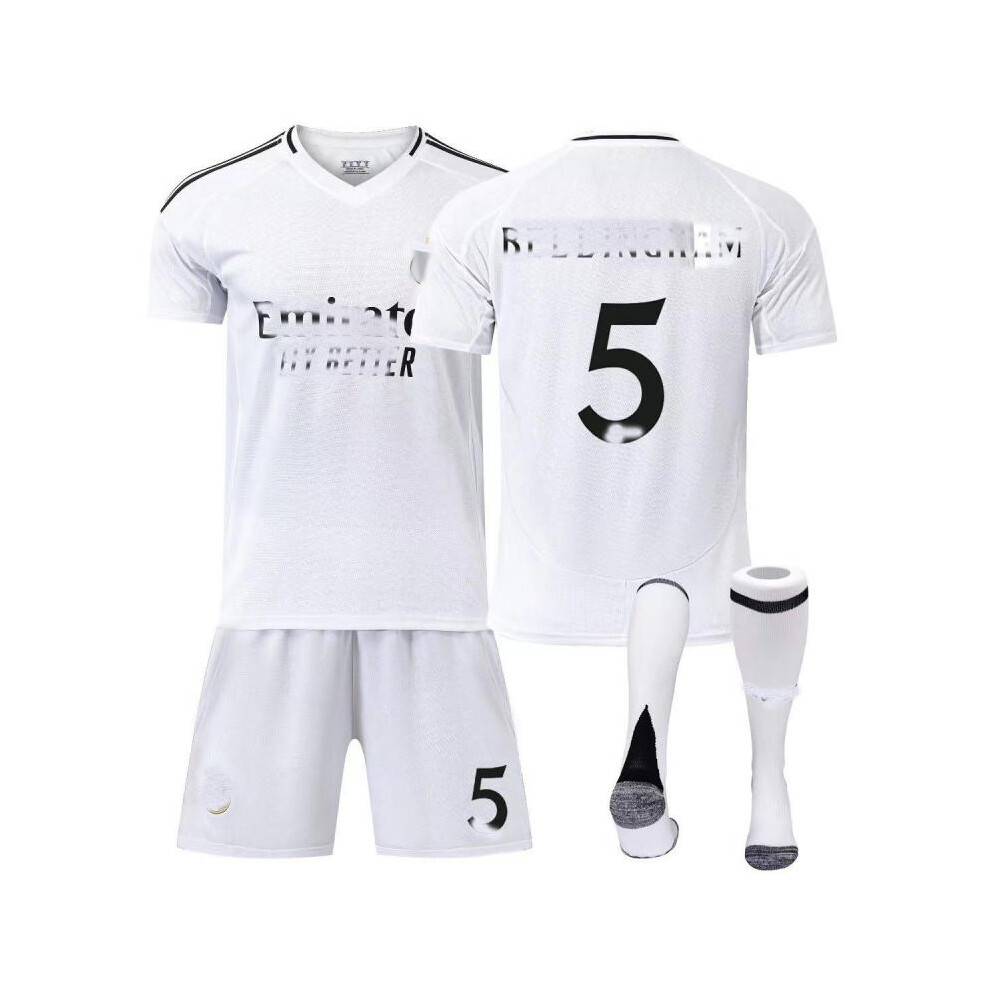 (white, 24) Real Madrid Home #5 Bellingham Training Jersey Set with Socks