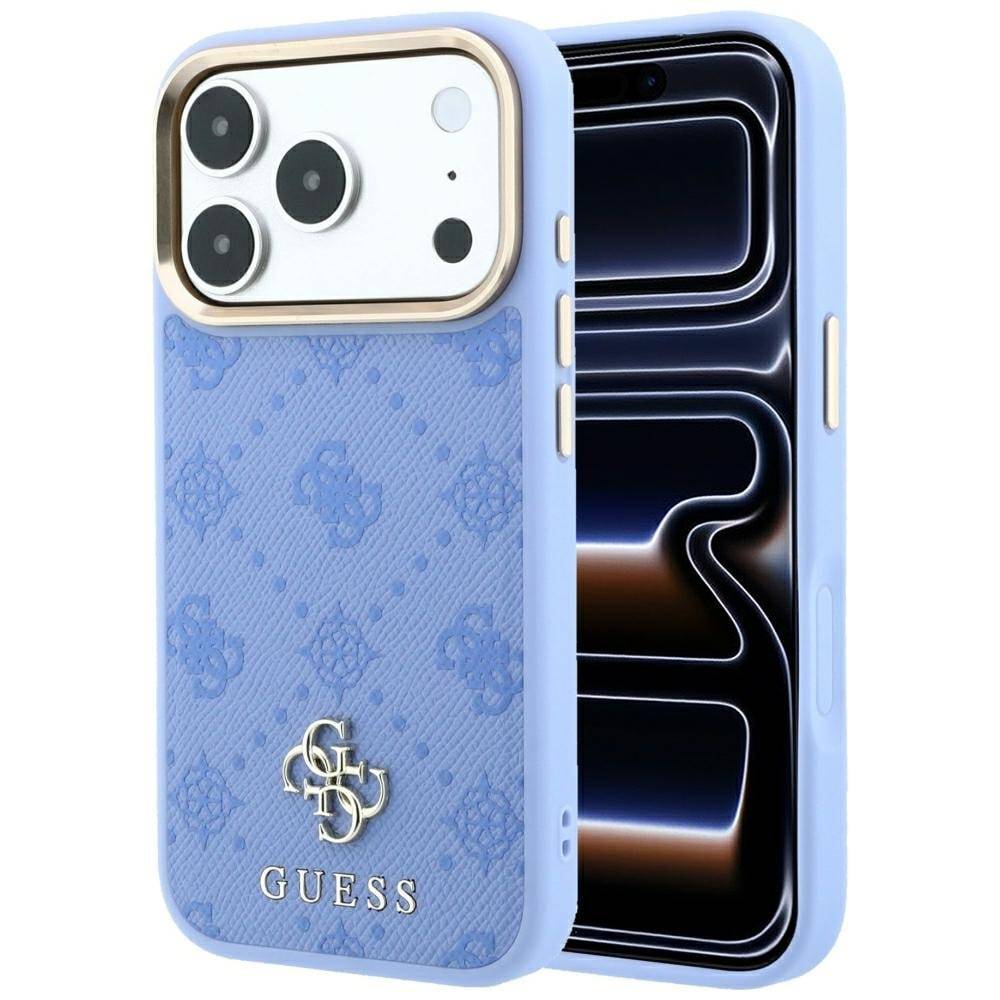 Guess Peony 4G MagSafe-etui med lille logo til iPhone 18 Pro Max / 17 Pro Max – Lyseblå.