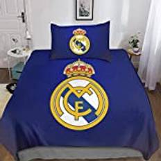 XYueww REAL MADRID Sängkläder set 3D fotboll tryckt påslakan med dragkedja mikrofiber 3 delar påslakan med örngott, för barn tonåringar vuxna enkel (135 x 200 cm)