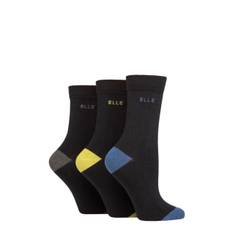 Women's 3 Pair Elle Plain, Striped and Patterned Cotton Socks with Smooth Toes Moonlight Blue Contrast 4-8 - Black