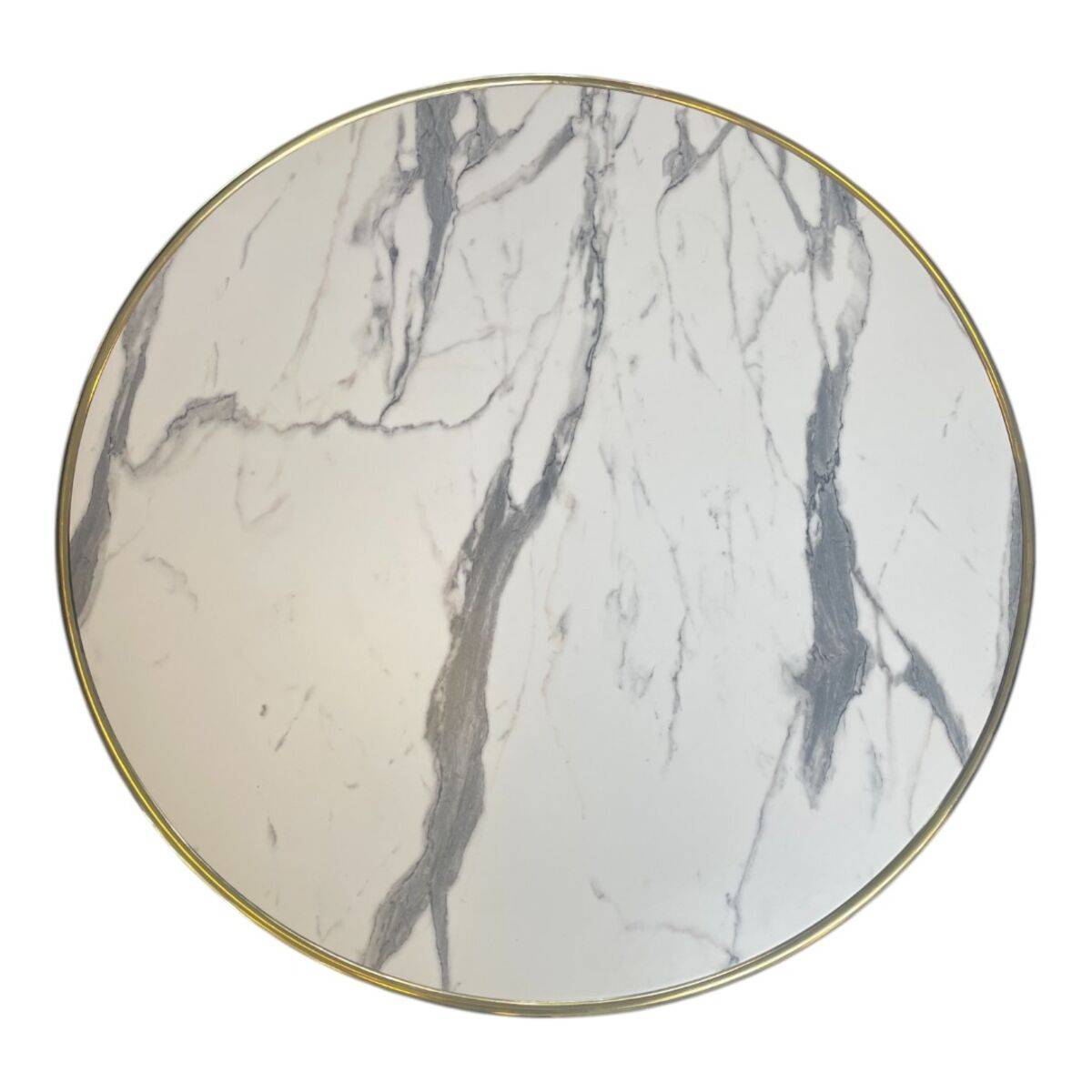 Carrara marmorlook/messing bordplade rund - ø60cm.