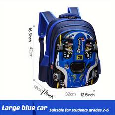 TEMU Kids' Large Capacity Backpack With Adjustable Straps, Lightweight & , Multiple Compartments For School, Travel, And Everyday Use - Blue Racing Theme, Backpack For School