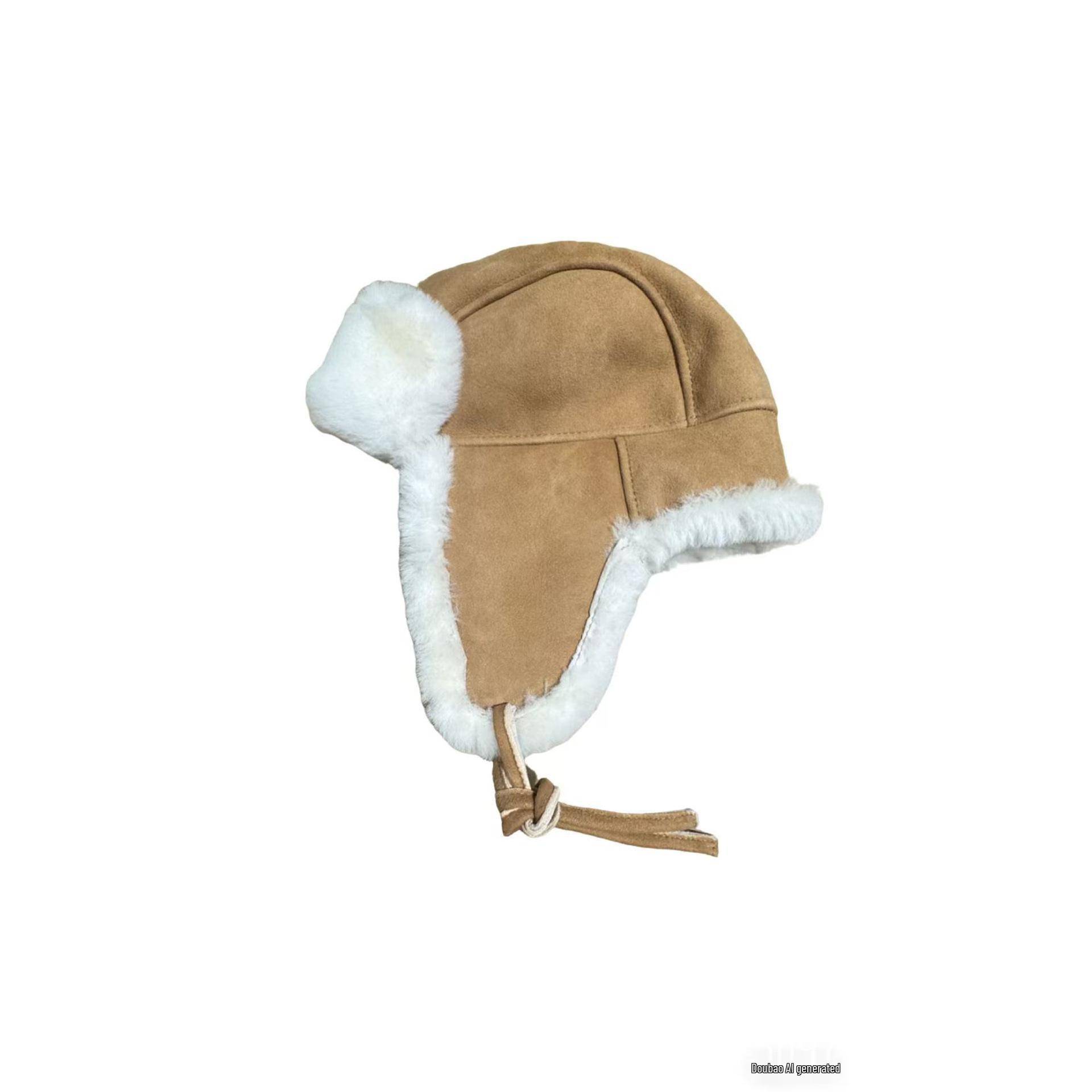 Vintermössa med öronvärmare i lammskinn med pälskant 54-56cm brown