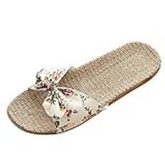 Mode damtofflor skor sommartofflor tofflor sandaler dam bohemisk flip-flops linskor strand rosett kvinnor tofflor dam uppvärmda tofflor dam uppvärmda tofflor, BEIgE, 39.5 EU