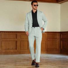 Manfinity Mode Men&#39;s Collar Single Button Long Sleeve Suit Jacket And Pants Set For Business Men Fashion Suits Wedding Suits For Men Mens Wedding Suit - Baby Blue - L,M,S,XL,XS,XXL