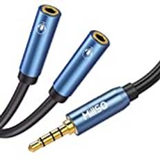 MillSO hörlursdelare för 2 TRRS-headset eller mikrofoner – 3,5 mm uttagadapter TRRS 4-polig splitter stereo hane till 2 dubbel hona adapter för smartphones, PC, högtalare, PS4, Xbox One – 30 cm/12 tum