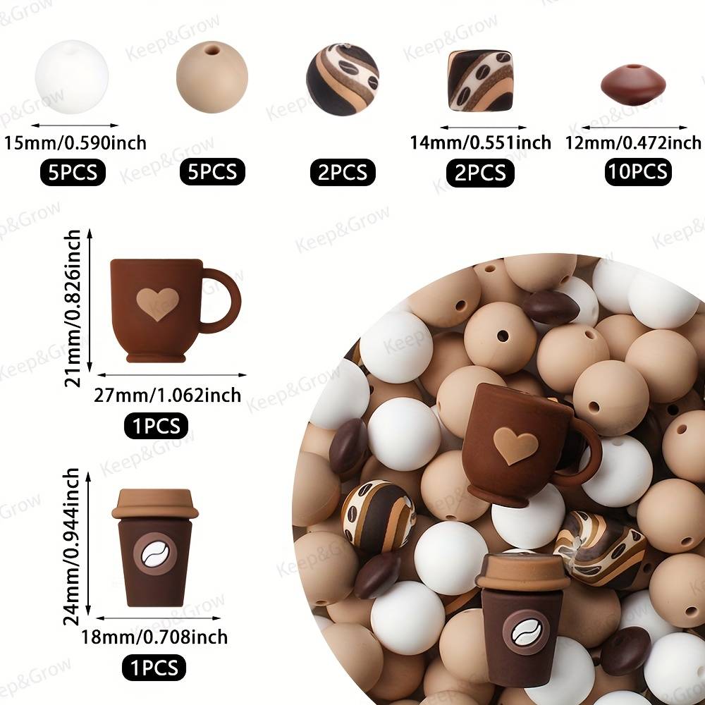 26pcs Coffee Theme Silicone Beads Set 3d Coffee Mug Life Beads Coffee Printed Square Beads Perfect For Decoration Accessories Pen Beaded Jewelry Making Crafts Gift Beads & Bead Assortments