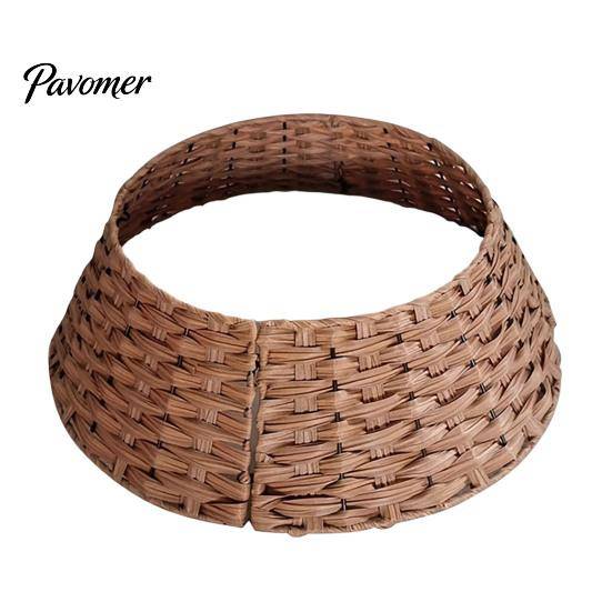 Holiday Home Decor Accessories Artificial Rattan Tree Skirt, Rustic Christmas Collar, Woven Faux Wicker Stand Cover Base for Farmhouse Decorative Ring