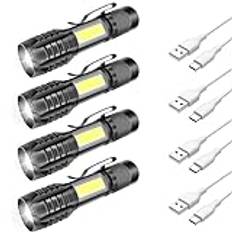 M MU Mulin 4PCS Laddningsbar LED-ficklampa, professionell kraftfull, 3 lägen zoombar, COB liten ficka LED med magnet, IP5 vattentät för militär camping, vandring, nödsituationer | 1 000mA, 4PCS